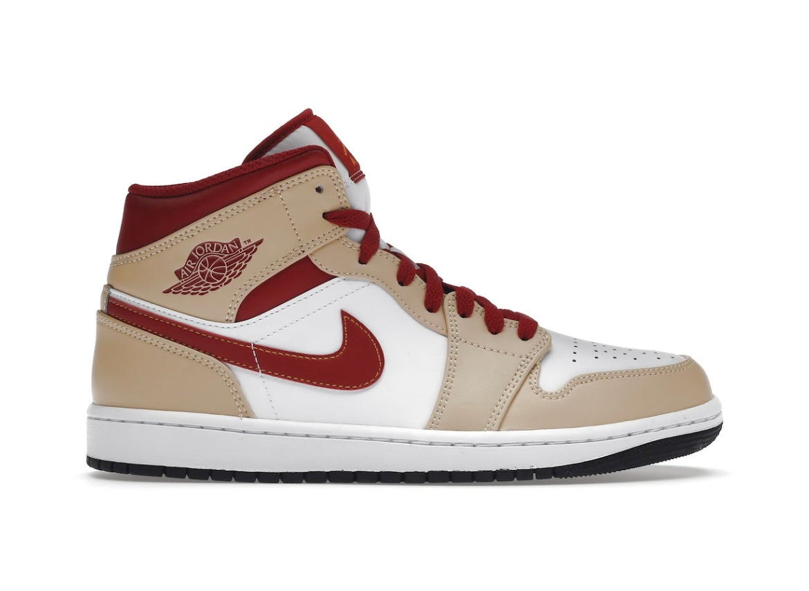 Jordan 1 Mid Light Curry Cardinal