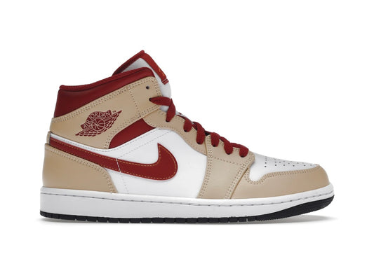Jordan 1 Mid Light Curry Cardinal