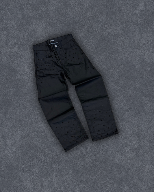 Black Waxed Flared Jeans