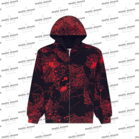 Sp5der AOP Web V2 Zip Up Hoodie Black